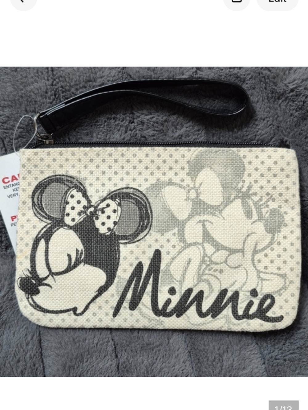 Minnie Mouse Officially Licensed Linen Wristlet, New With Tags